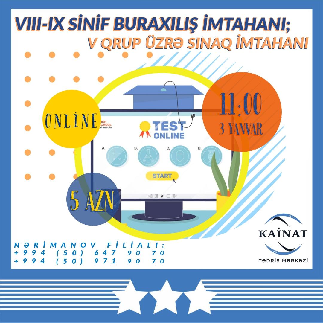 VIII-IX sinif Buraxılış imtahanı V qrup üzrə online sınaq imtahanı keçiriləcək