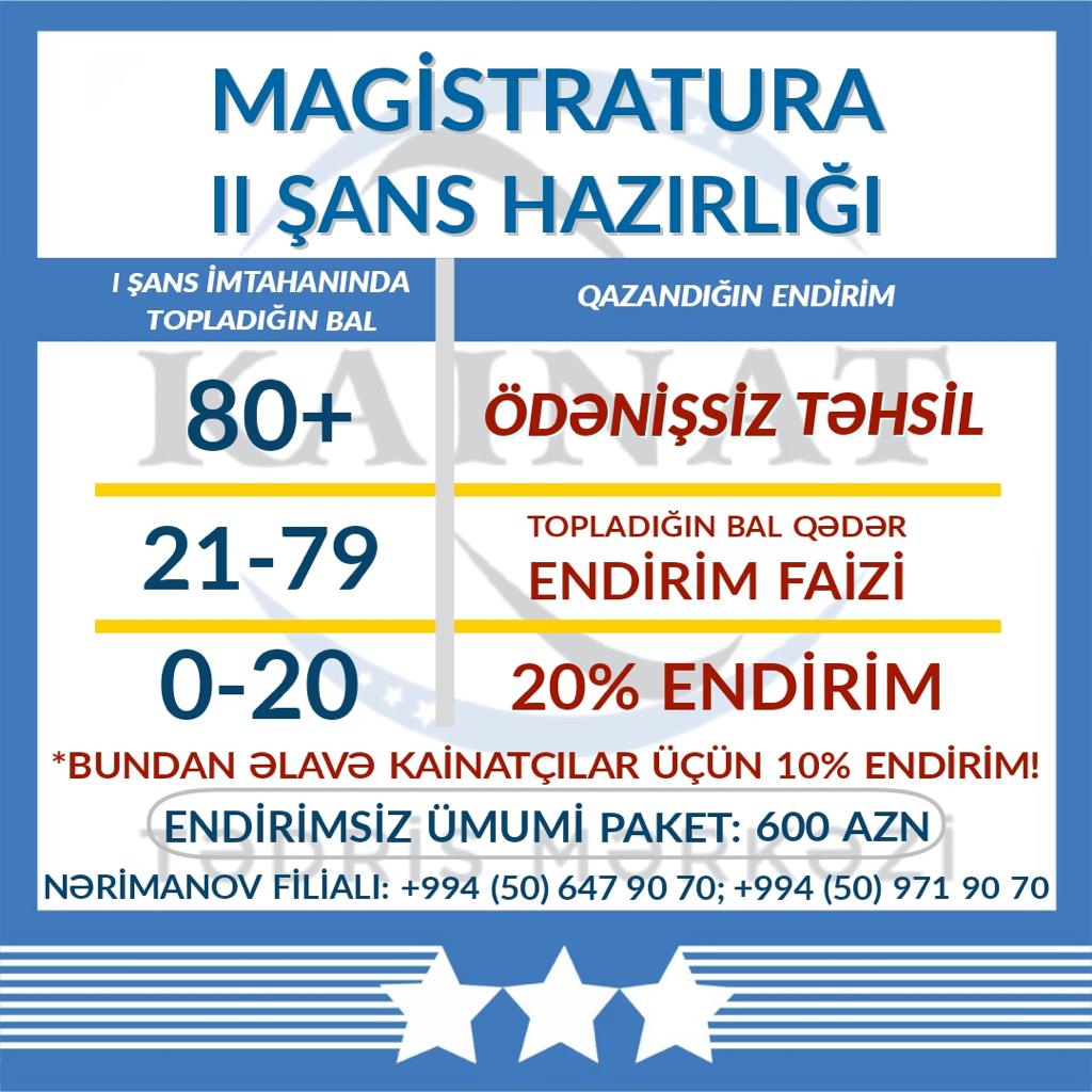 Kainat Tədris Mərkəzi Magistratura II şans hazırlığını təqdim edir ..