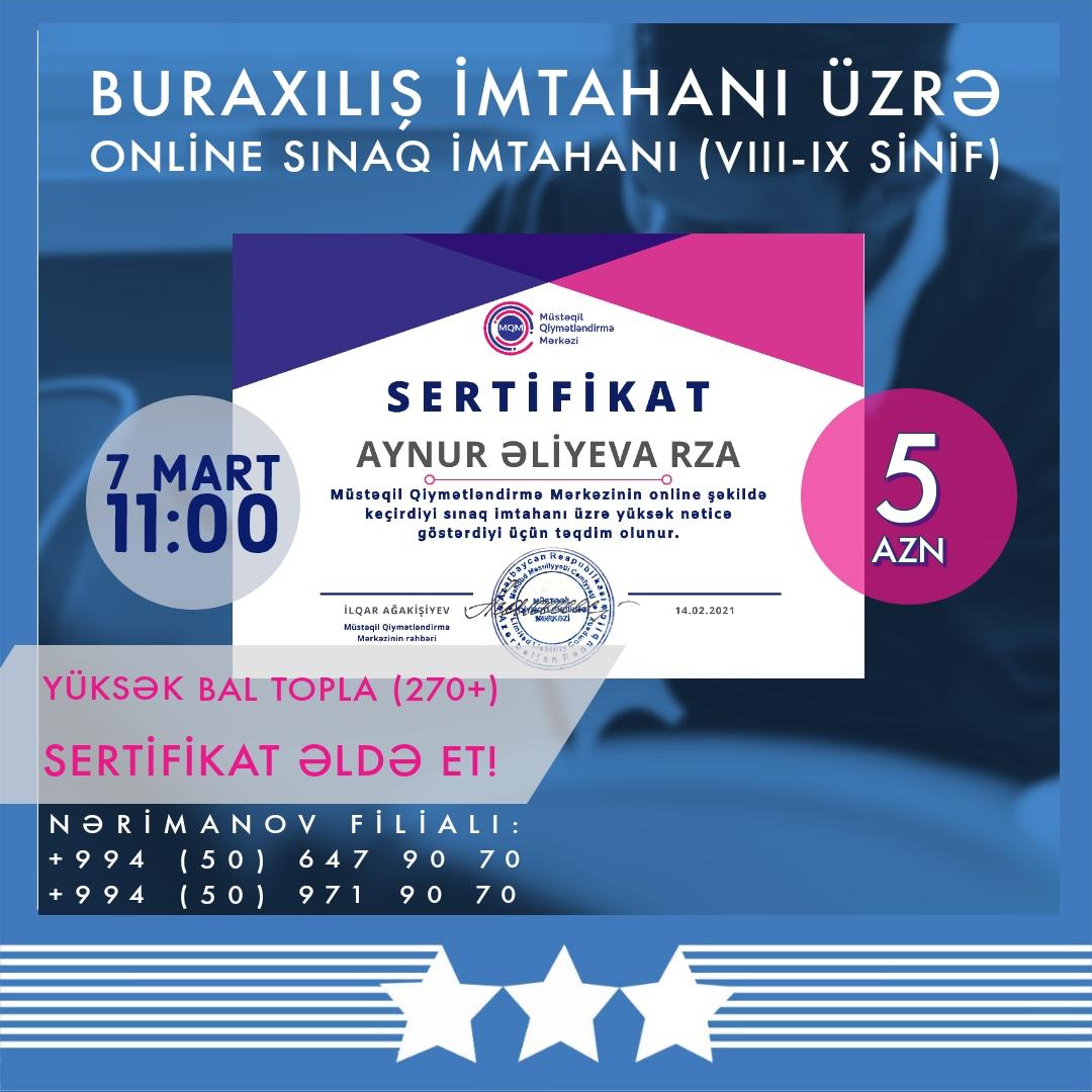 7 Mart VIII-IX siniflər üçün online sınaq imtahanı keçiriləcək