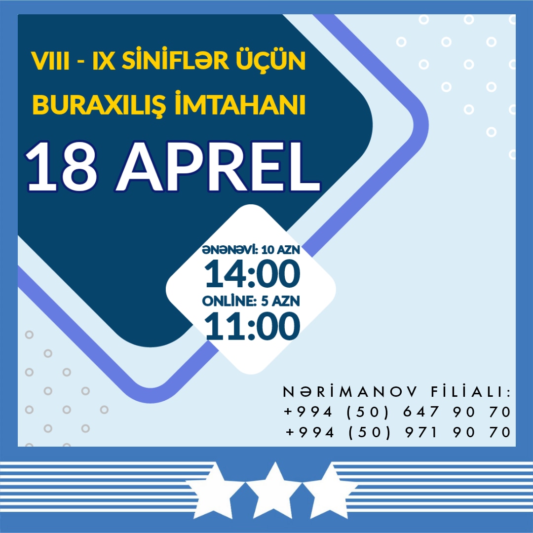 Aprel ayının 18 - i VIII - IX siniflər üçün sınaq imtahanı keçiriləcək