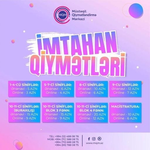 Müstəqil Qiymətləndirmə Mərkəzi tərəfindən keçirilən imtahanların qiymət cədvəli açıqlanıb