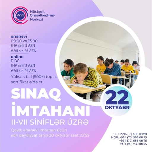 II-VII siniflər üçün online və ənənəvi sınaq imtahanına qeydiyyat başlayıb