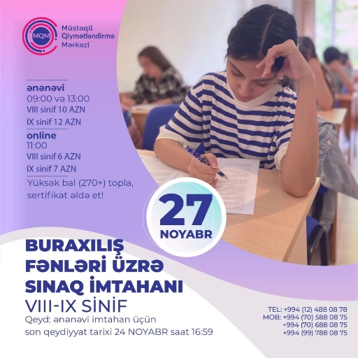 VIII-IX siniflər üçün online və ənənəvi buraxılış sınaq imtahanına qeydiyyat davam edir