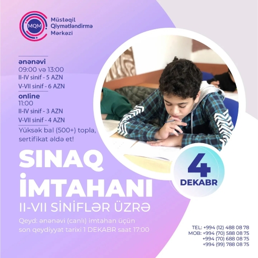 II-VII siniflər üçün online və ənənəvi sınaq imtahanına qeydiyyat başlayıb