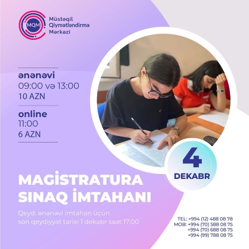 Magistratura üzrə online və ənənəvi sınaq imtahanına qeydiyyat başlayıb