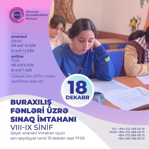 VIII-IX siniflər üçün online və ənənəvi buraxılış sınaq imtahanına qeydiyyat davam edir