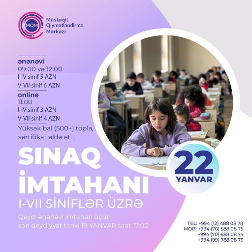  I-VII siniflər üçün online və ənənəvi sınaq imtahanına qeydiyyat başlayıb