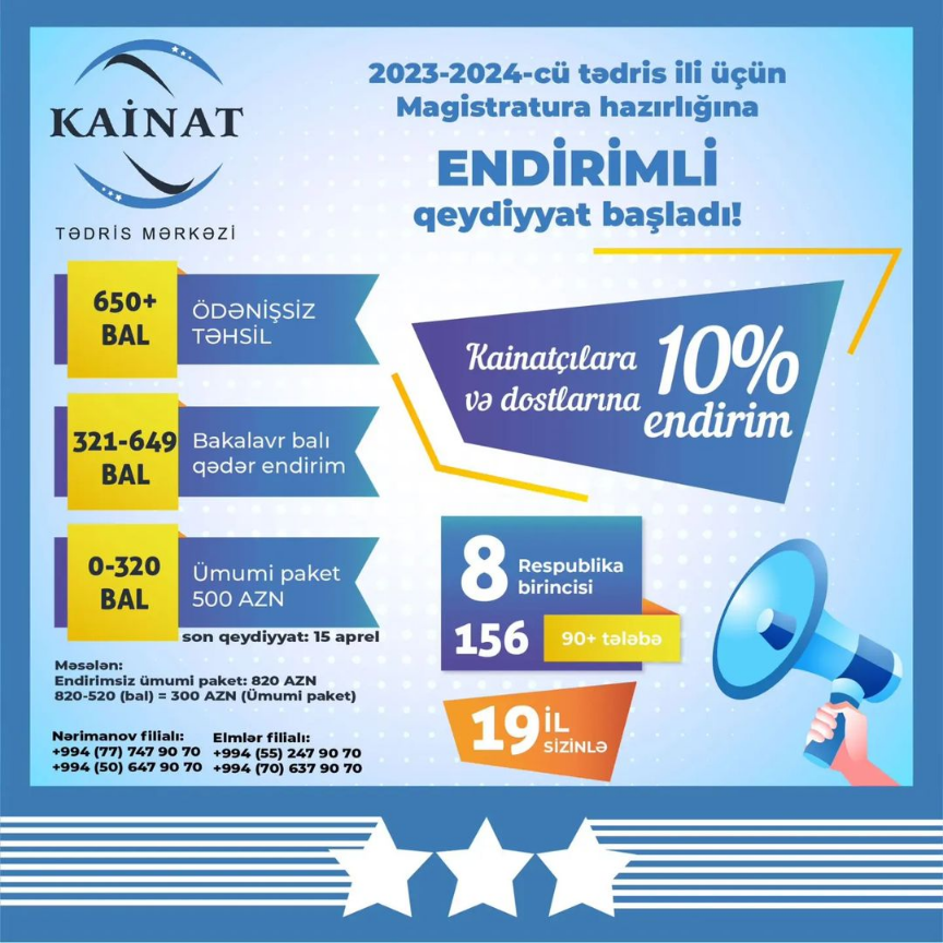 2023-2024 Magistratura hazırlığına ENDİRİMLİ qeydiyyat başladı!