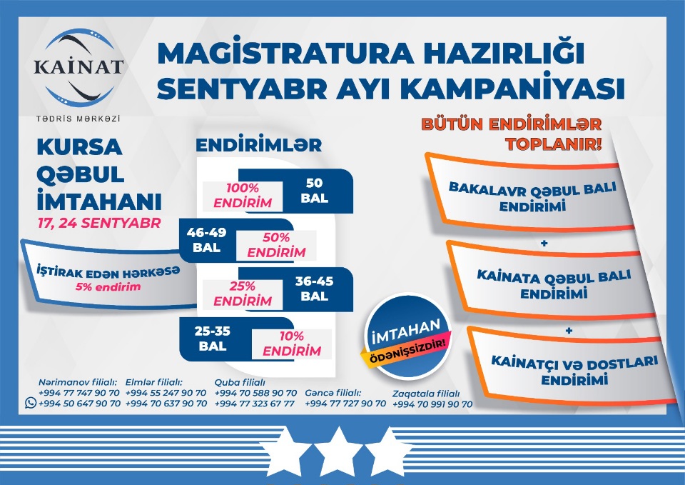 Magistratura üzrə Kursa Qəbul İmtahanına qeydiyyat başladı.