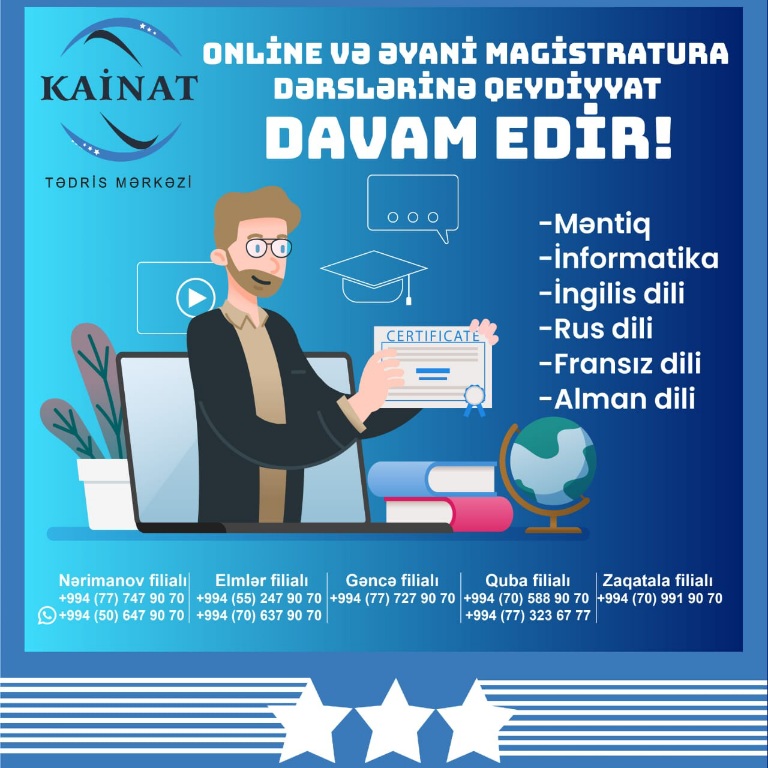 MAGİSTRATURAYA hazırlaşmaq istəyən tələbələrin nəzərinə Online və Əyani formada MAGİSTRATURA dərslərinə qeydiyyat davam edir 