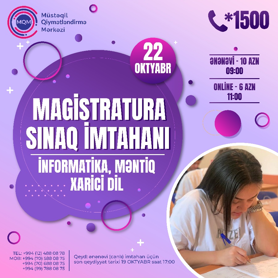 MAGİSTRATURA üçün online və ənənəvi  sınaq imtahanına qeydiyyat başladı