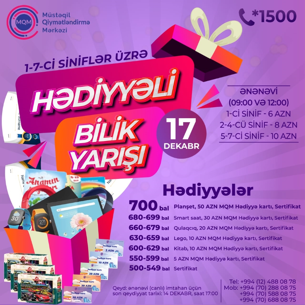 Hədiyyəli bilik yarışına qeydiyyat başladı.