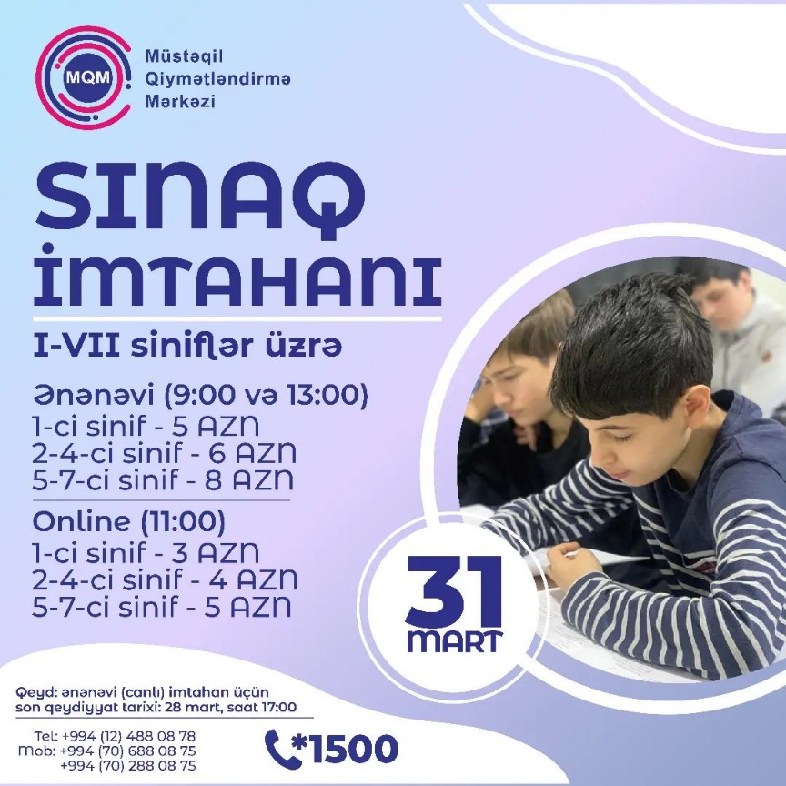 I-VII siniflər üçün online və ənənəvi sınaq imtahanına qeydiyyat başladı