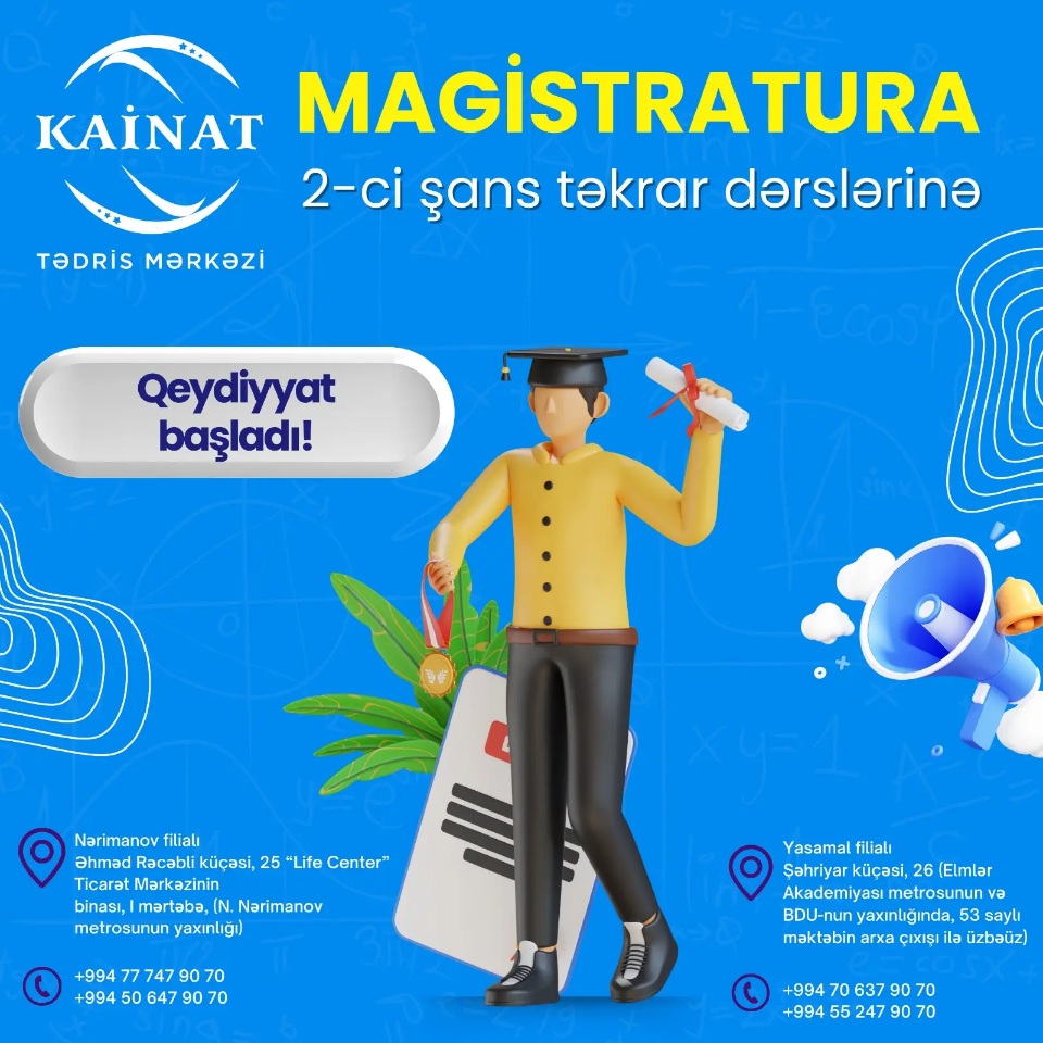 Magistratura 2 - ci şans hazırlığı üzrə təkrar dərslərə qeydiyyat başladı 