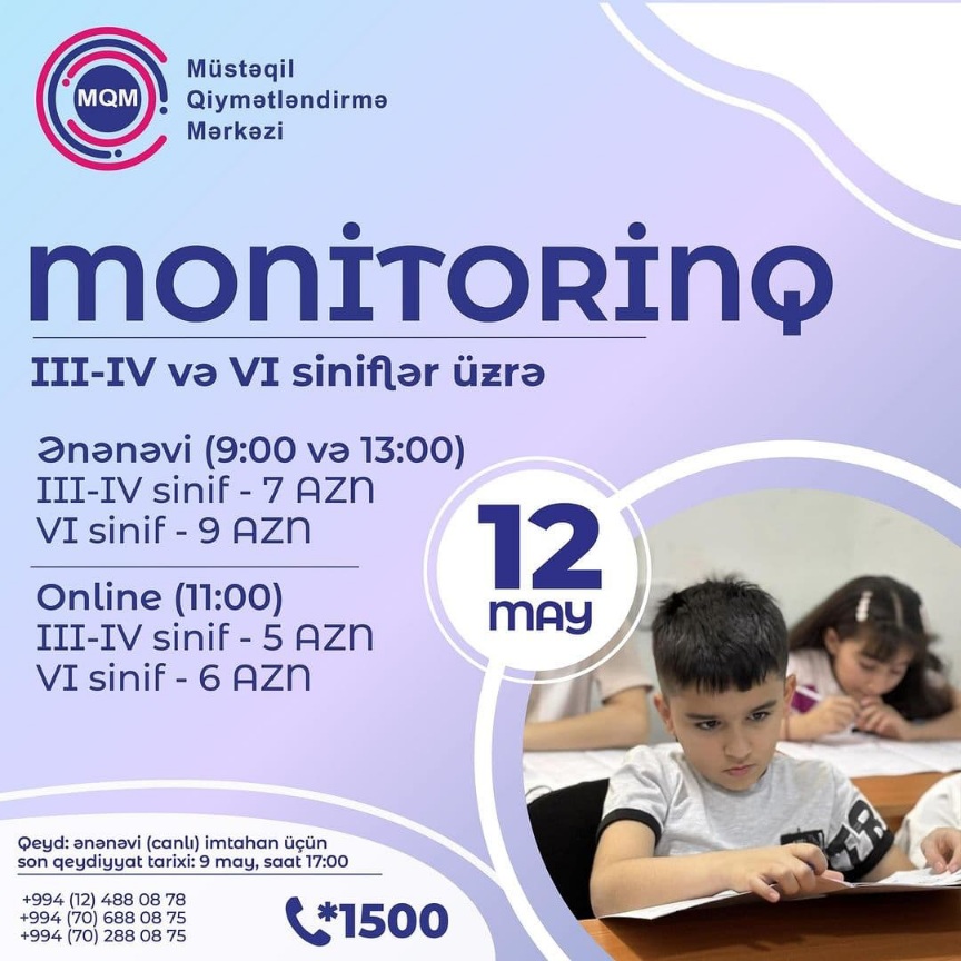 IV - VI  siniflər üzrə Monitorinq imtahanına qeydiyyat başladı