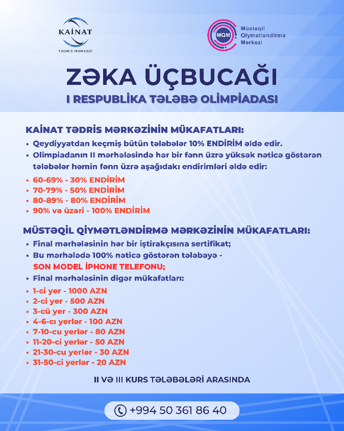 📢 Zəka Üçbucağı Olimpiadasının I mərhələsi (Online), 10 Avqust tarixində baş tutacaqdır! 