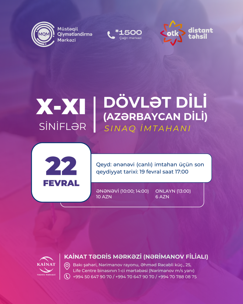 X-XI siniflər üçün Dövlət dili üzrə sınaq imtahanına qeydiyyat başladı.