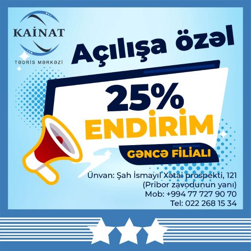 Gəncə filialında tədris olunan bütün dərslərə 25% endirim?