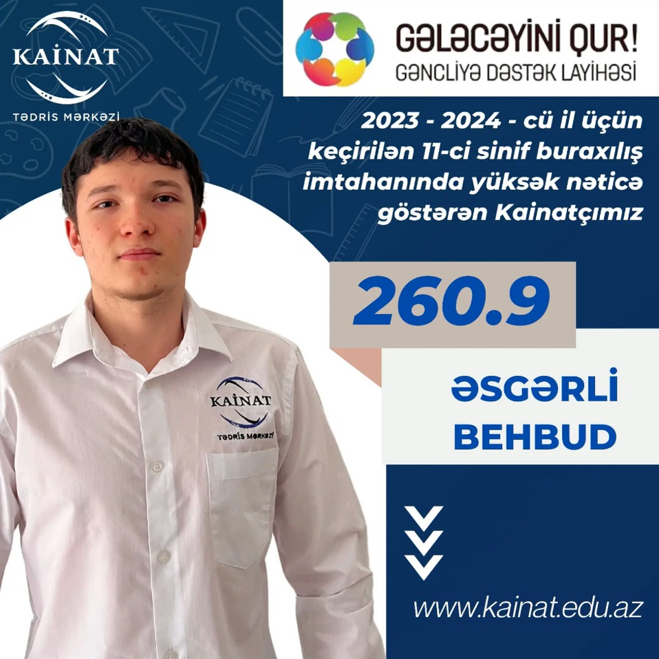 2023 - 2024 - cü il üçün keçirilən 11-ci sinif buraxılış imtahanı üzrə yüksək nəticə göstərən Kainatçılar