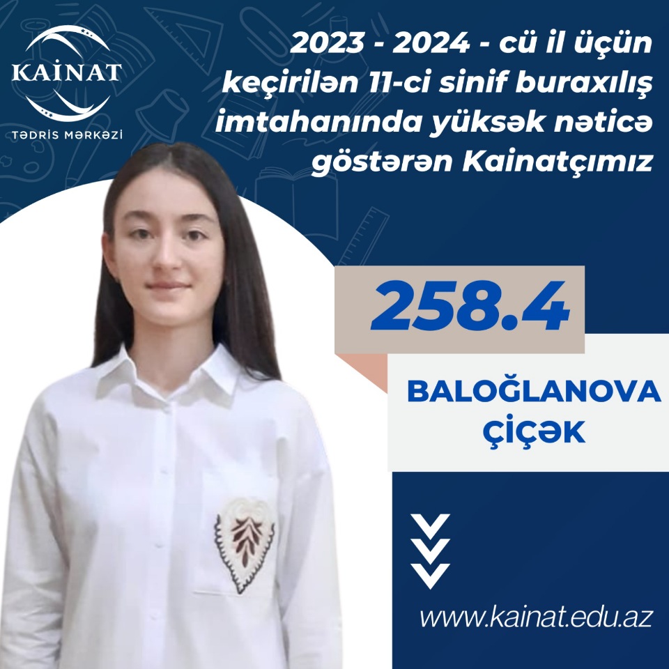 2023 - 2024 - cü il üçün keçirilən 11-ci sinif buraxılış imtahanı üzrə yüksək nəticə göstərən Kainatçılar