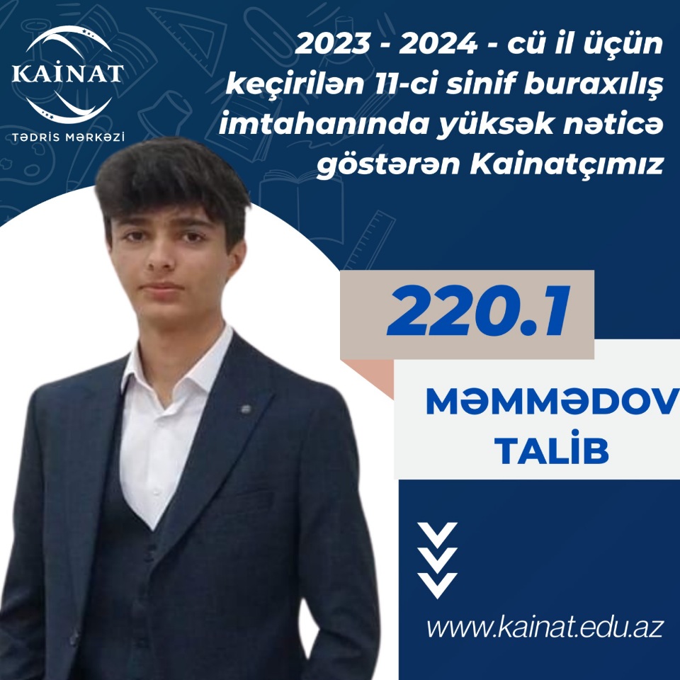 2023 - 2024 - cü il üçün keçirilən 11-ci sinif buraxılış imtahanı üzrə yüksək nəticə göstərən Kainatçılar