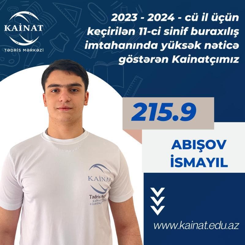 2023 - 2024 - cü il üçün keçirilən 11-ci sinif buraxılış imtahanı üzrə yüksək nəticə göstərən Kainatçılar