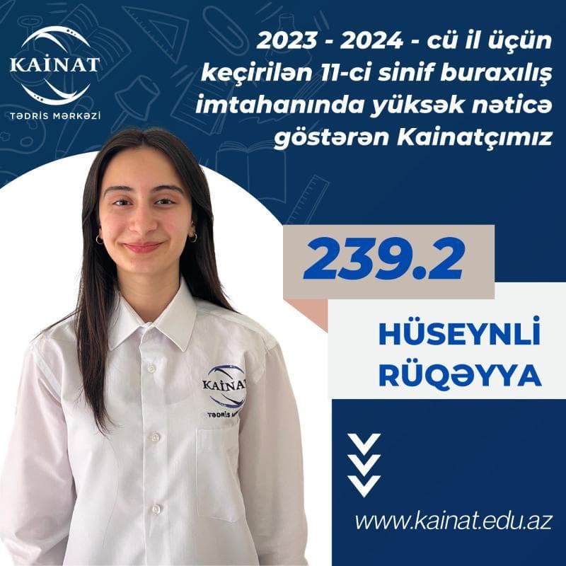 2023 - 2024 - cü il üçün keçirilən 11-ci sinif buraxılış imtahanı üzrə yüksək nəticə göstərən Kainatçılar