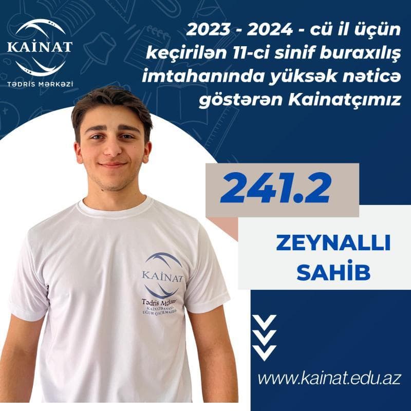 2023 - 2024 - cü il üçün keçirilən 11-ci sinif buraxılış imtahanı üzrə yüksək nəticə göstərən Kainatçılar