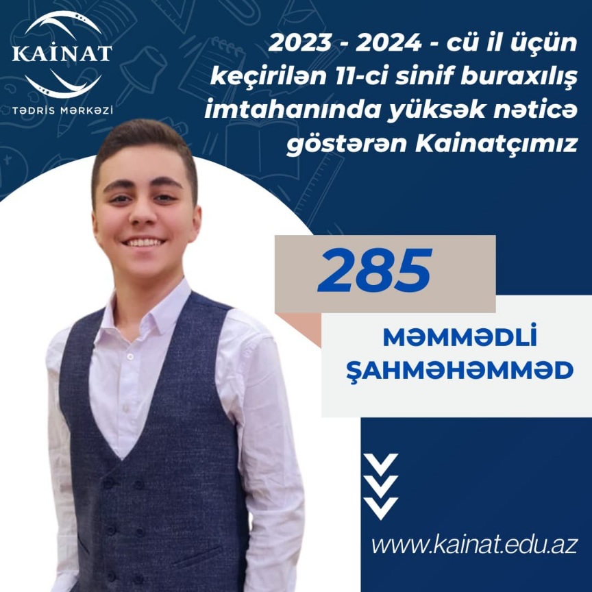 2023 - 2024 - cü il üçün keçirilən 11-ci sinif buraxılış imtahanı üzrə yüksək nəticə göstərən Kainatçılar