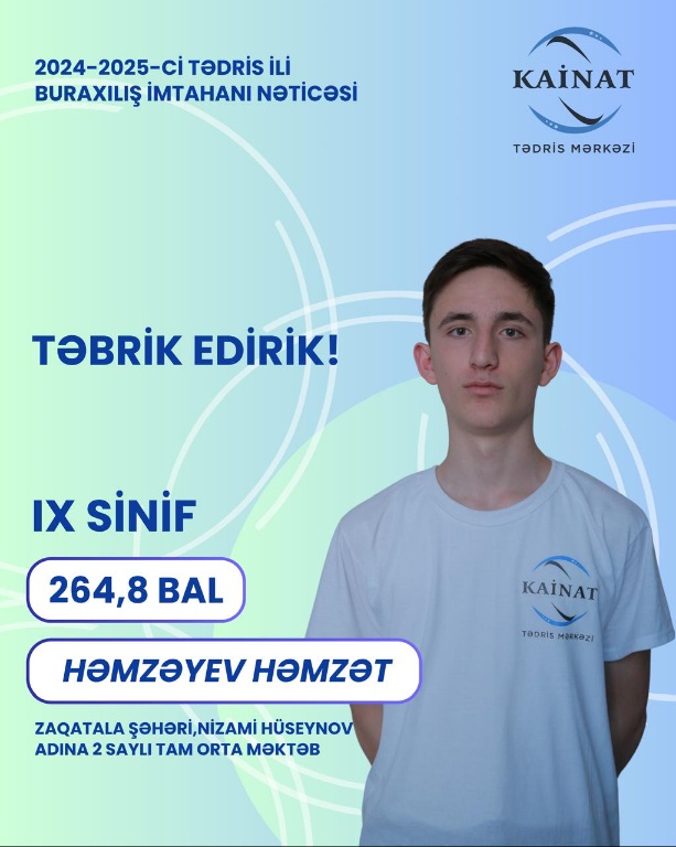2024 - 2025 - ci il üçün keçirilən IX sinif, buraxılış imtahanında yüksək nəticə göstərən Kainatçılar!