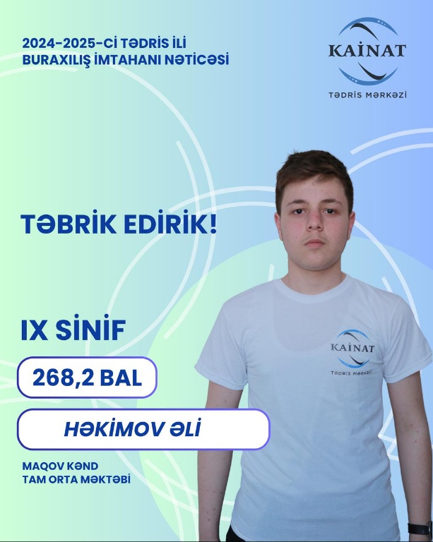 2024 - 2025 - ci il üçün keçirilən IX sinif, buraxılış imtahanında yüksək nəticə göstərən Kainatçılar!