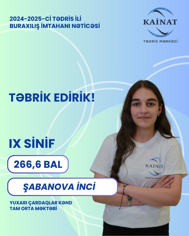 2024 - 2025 - ci il üçün keçirilən IX sinif, buraxılış imtahanında yüksək nəticə göstərən Kainatçılar!
