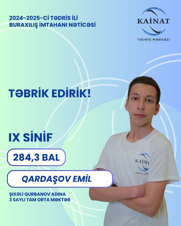 2024 - 2025 - ci il üçün keçirilən IX sinif, buraxılış imtahanında yüksək nəticə göstərən Kainatçılar!