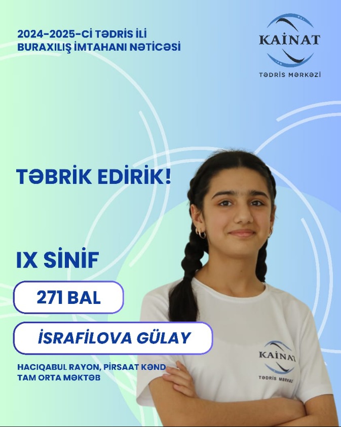2024 - 2025 - ci il üçün keçirilən IX sinif, buraxılış imtahanında yüksək nəticə göstərən Kainatçılar!